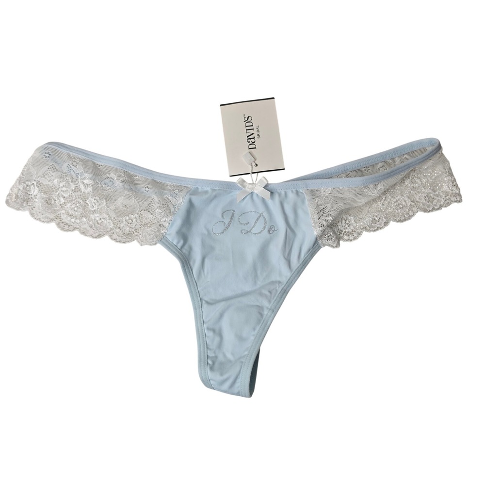 David's Bridal Panties Women L Blue I Do Thong Lace Something Blue D039 NEW